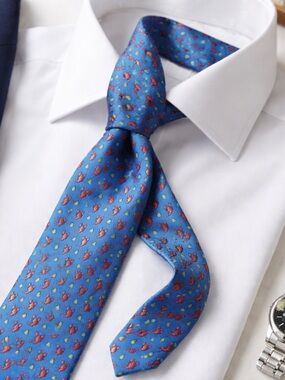 J. Crew Vintage Lobsters and Lemon Motif Blue 100% Silk Tie Made in USA